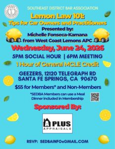 June General Meeting Flyer re: Lemon Law